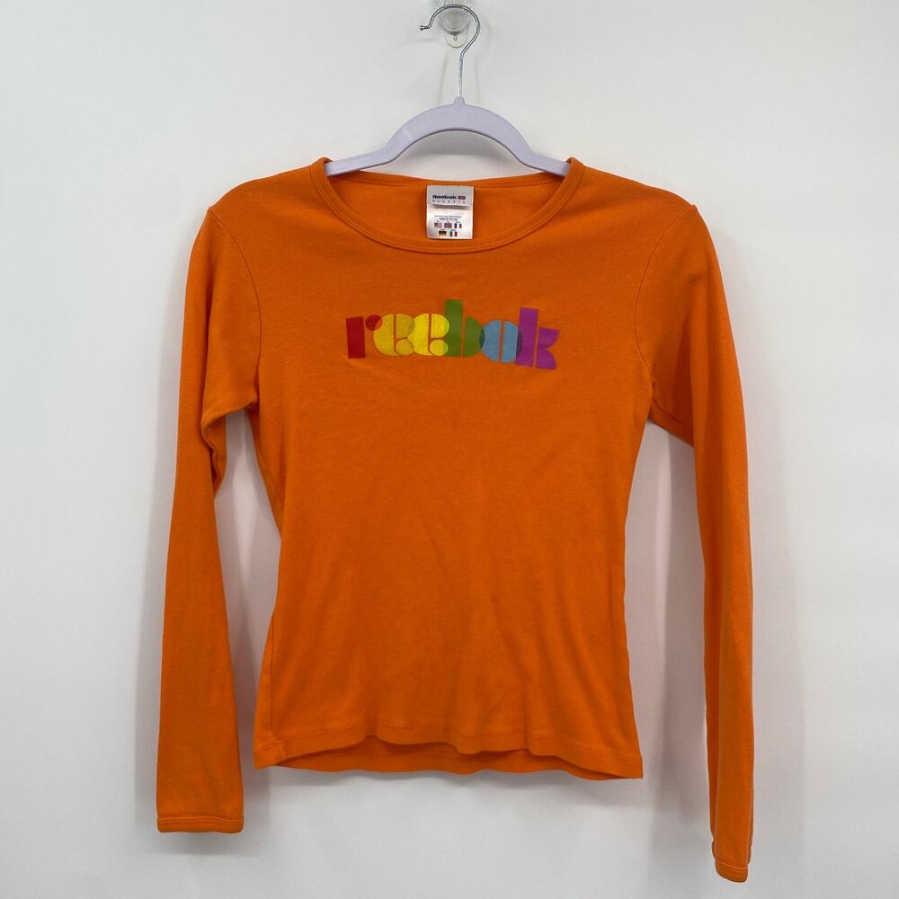 Reebok Crew Neck Long Sleeve Fitted Orange Tee Size Medium